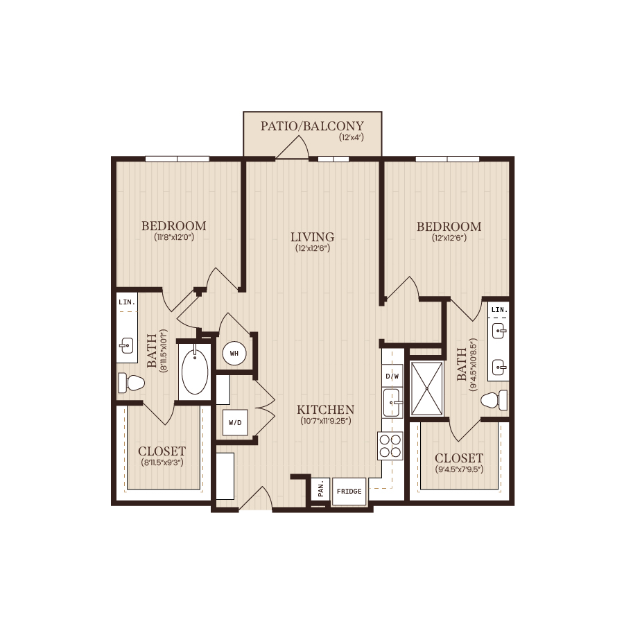 Rendering of the B1-HA floor plan with 2 bedroom[s] and 2 bathroom[s] at Soltra Brassline