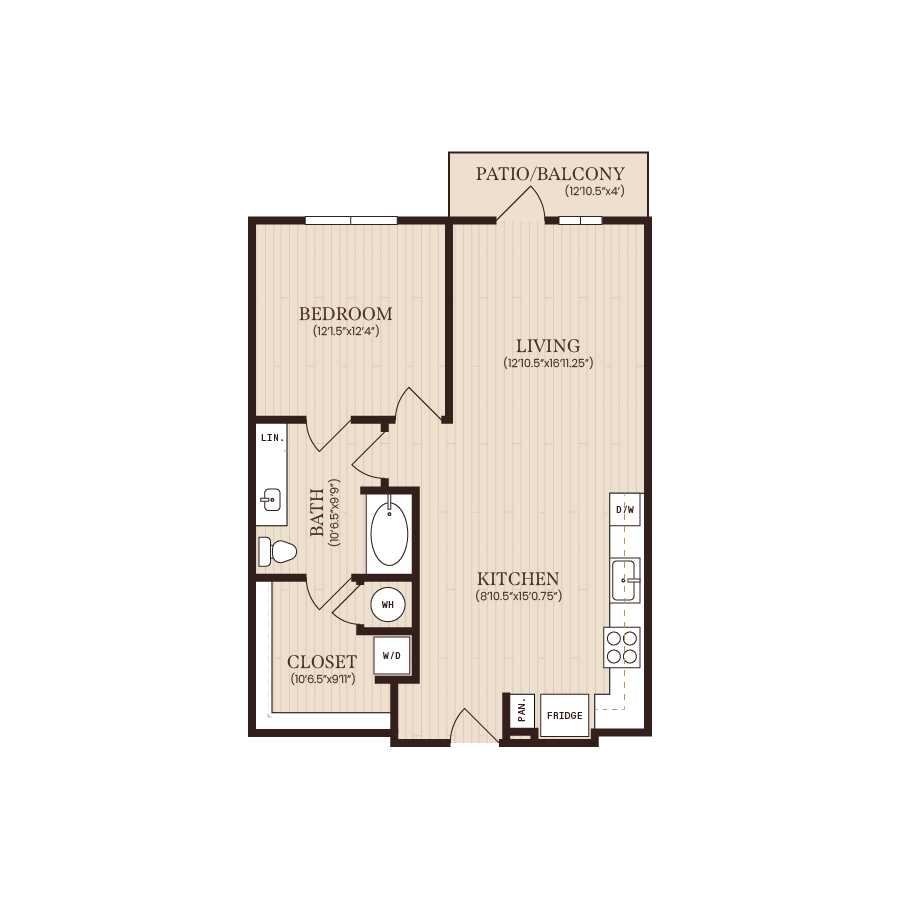Rendering of the A3 floor plan with 1 bedroom[s] and 1 bathroom[s] at Soltra Brassline