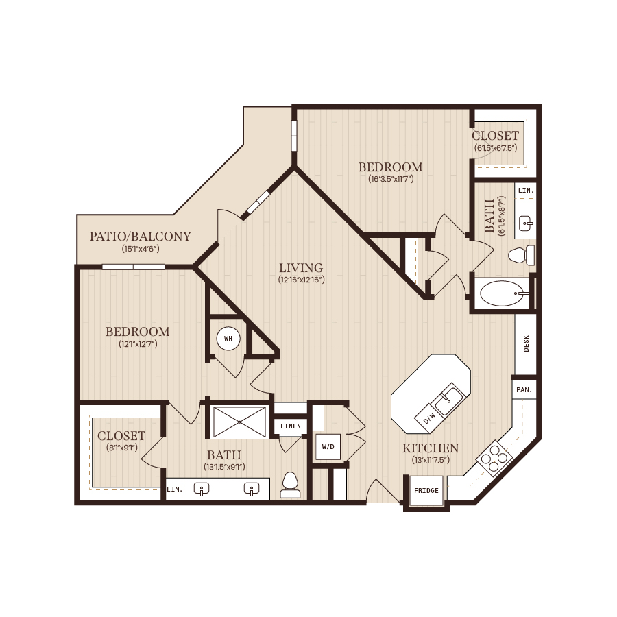 Rendering of the B3.1 floor plan with 2 bedroom[s] and 2 bathroom[s] at Soltra Brassline