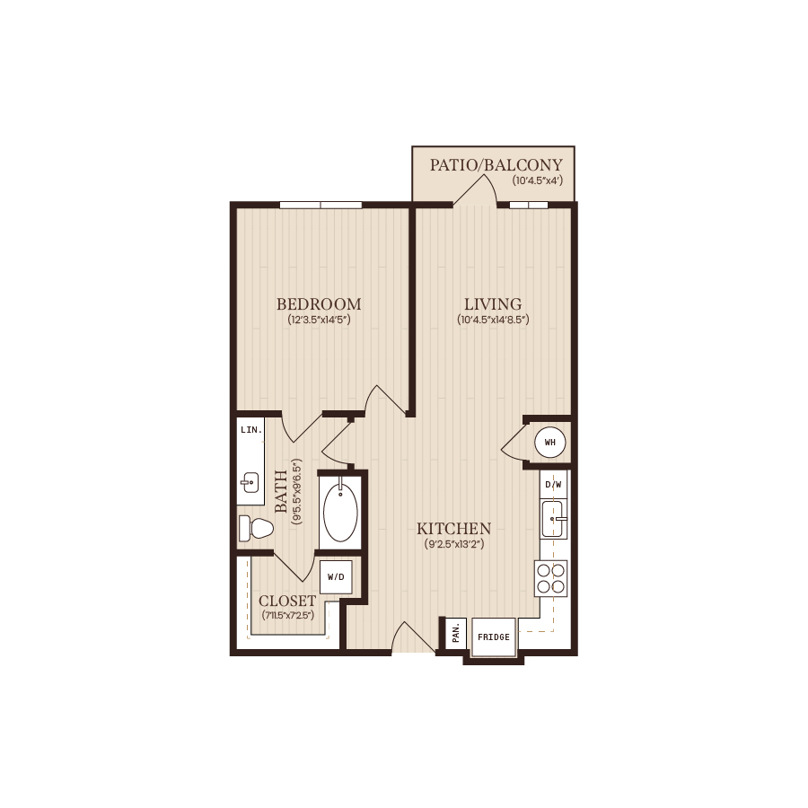 Rendering of the A1 floor plan with 1 bedroom[s] and 1 bathroom[s] at Soltra Brassline