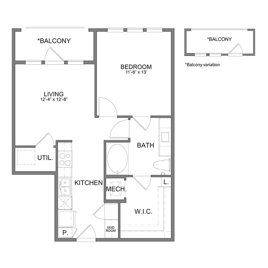 Rendering of the WH.A5 floor plan with 1 bedroom[s] and 1 bathroom[s] at Apartments at the Sound