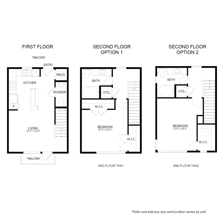 Rendering of the RO.THA1 floor plan with 1 bedroom[s] and 1.5 bathroom[s] at Apartments at the Sound