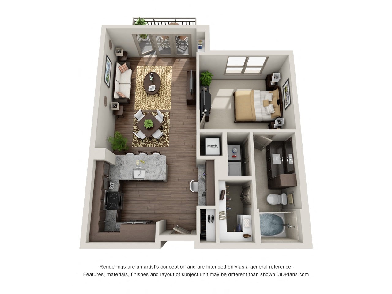 One Bedroom One Bath - A2.2 floor plan