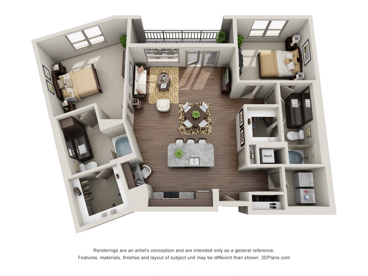 Two Bedroom Two Bath - B2 floor plan