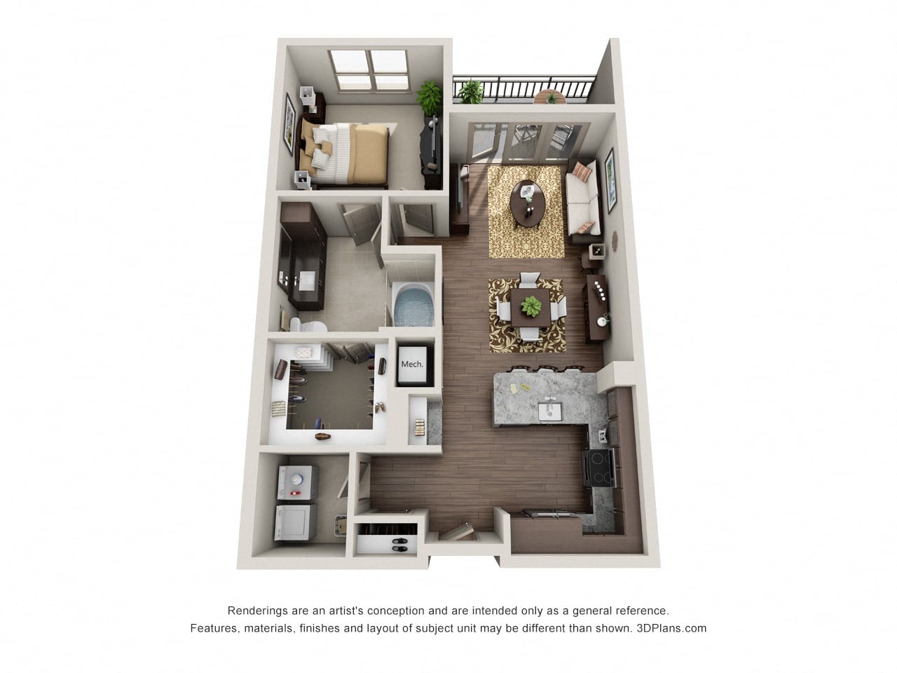 One Bedroom One Bath - A4-1 floor plan