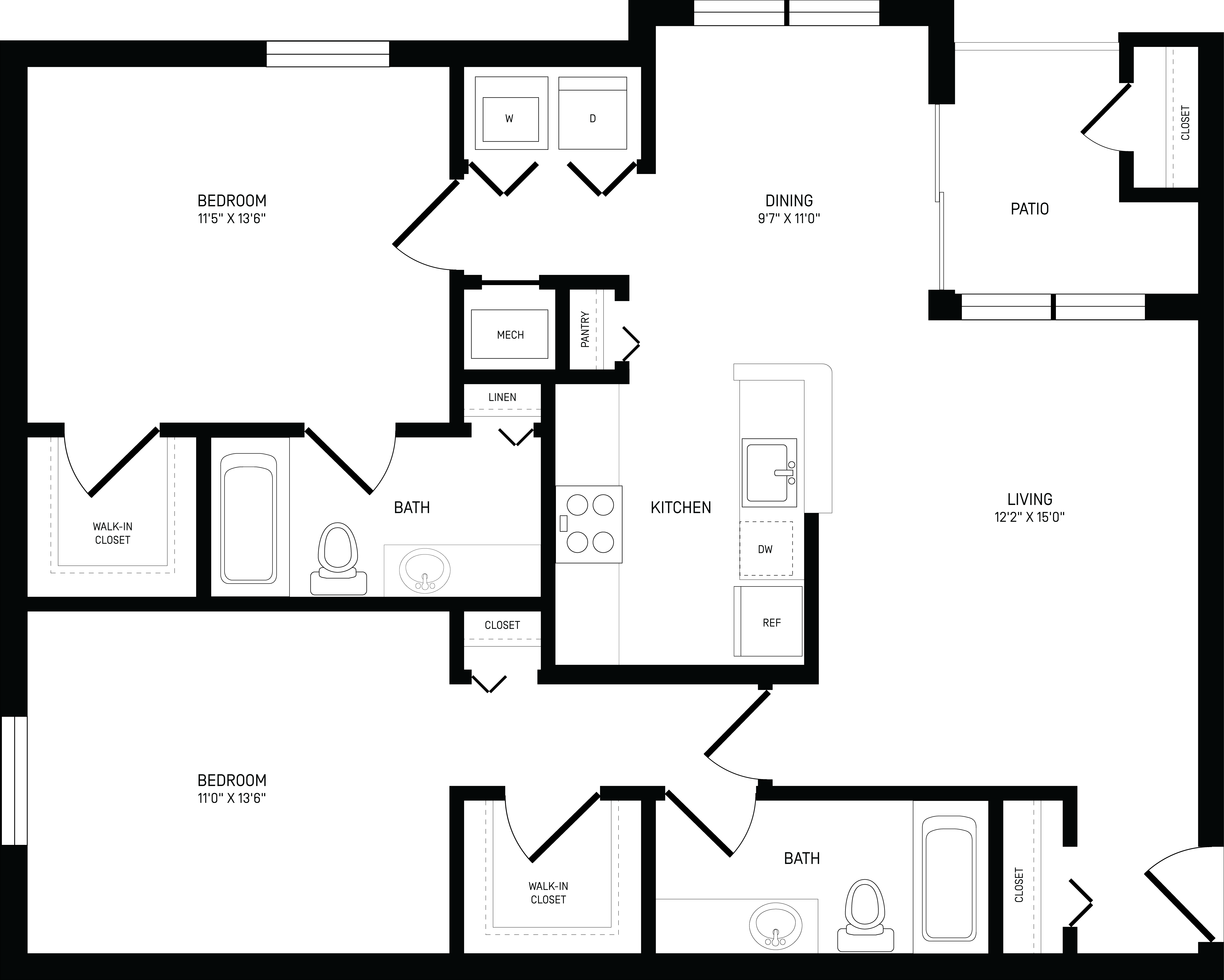 2 Bed/2 Bath-B2A floor plan