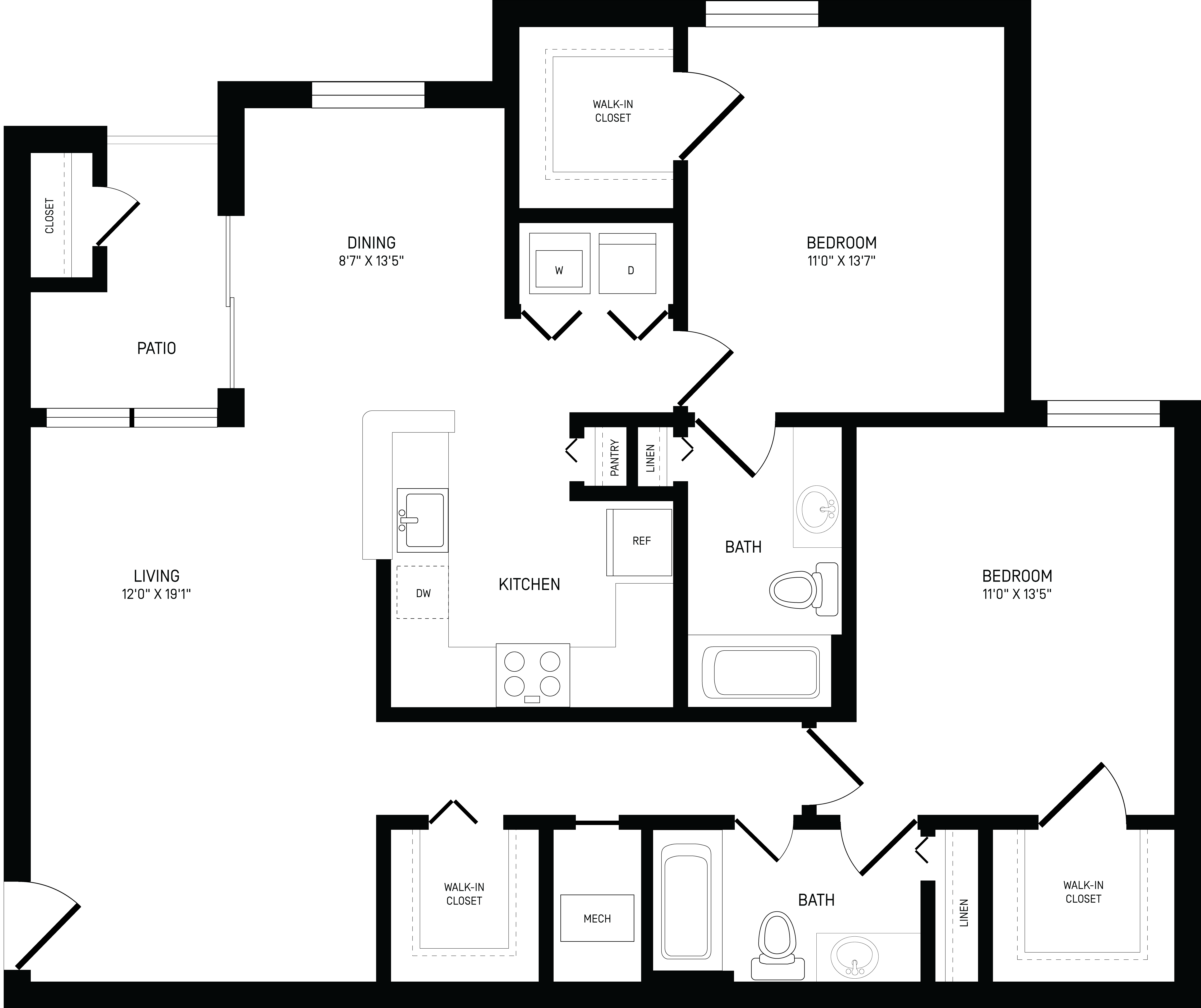 2 Bed/2 Bath-B2B floor plan