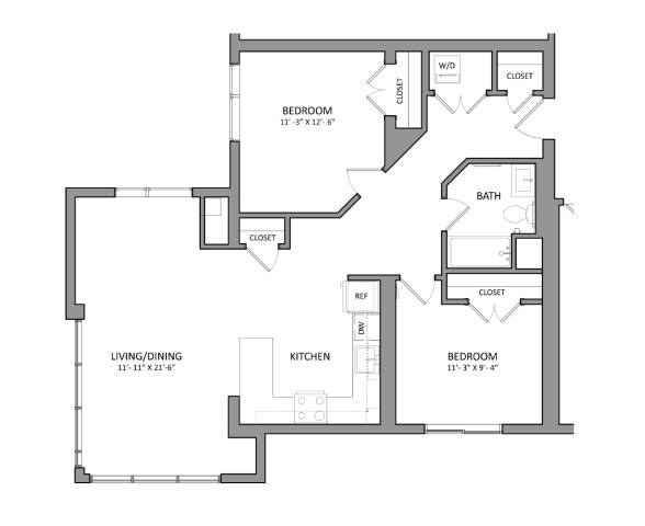 Canvas B1E | 2 Bed | 1 Bath floor plan