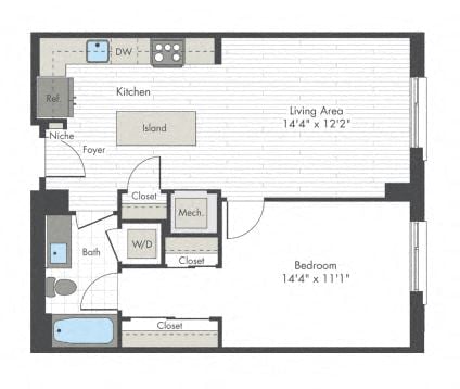 1 Bed/1 Bath-H1 floor plan