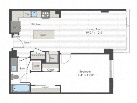 1 Bed/1 Bath-H6 floor plan