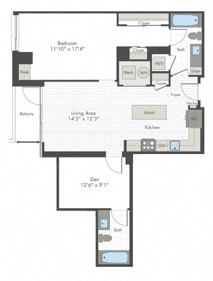 1 Bed/1 Bath Den-I1 floor plan