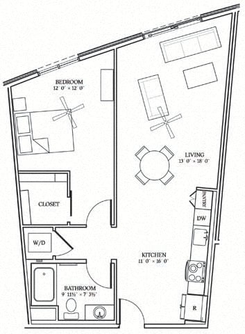 ONE BEDROOM 11 floor plan