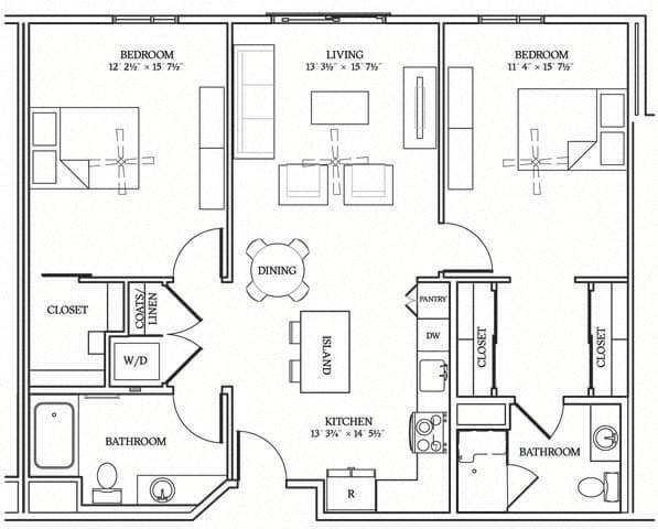 TWO BEDROOM 1 floor plan