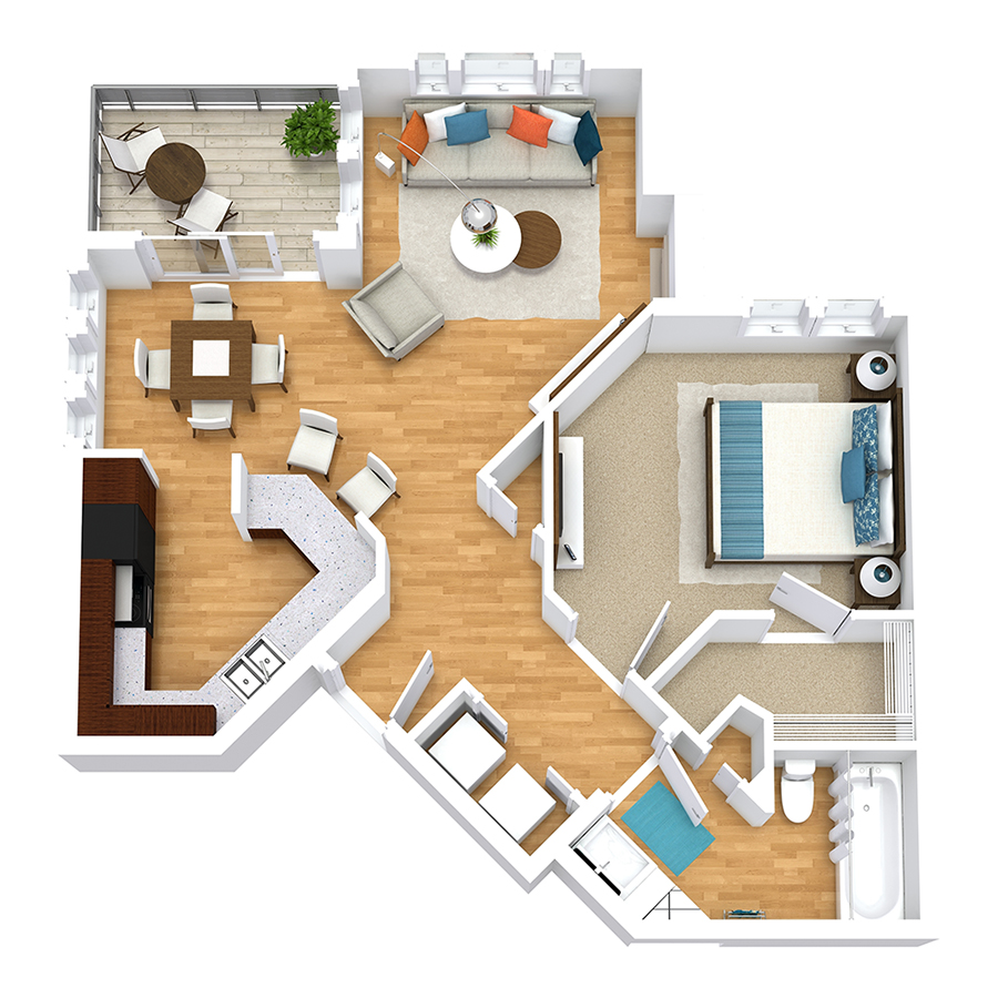 1 x 1 floor plan