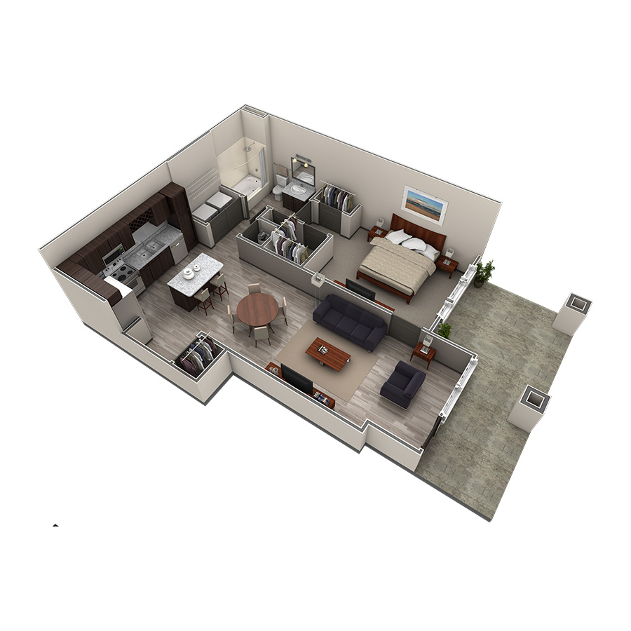 1 BR Designer Courtyard floor plan