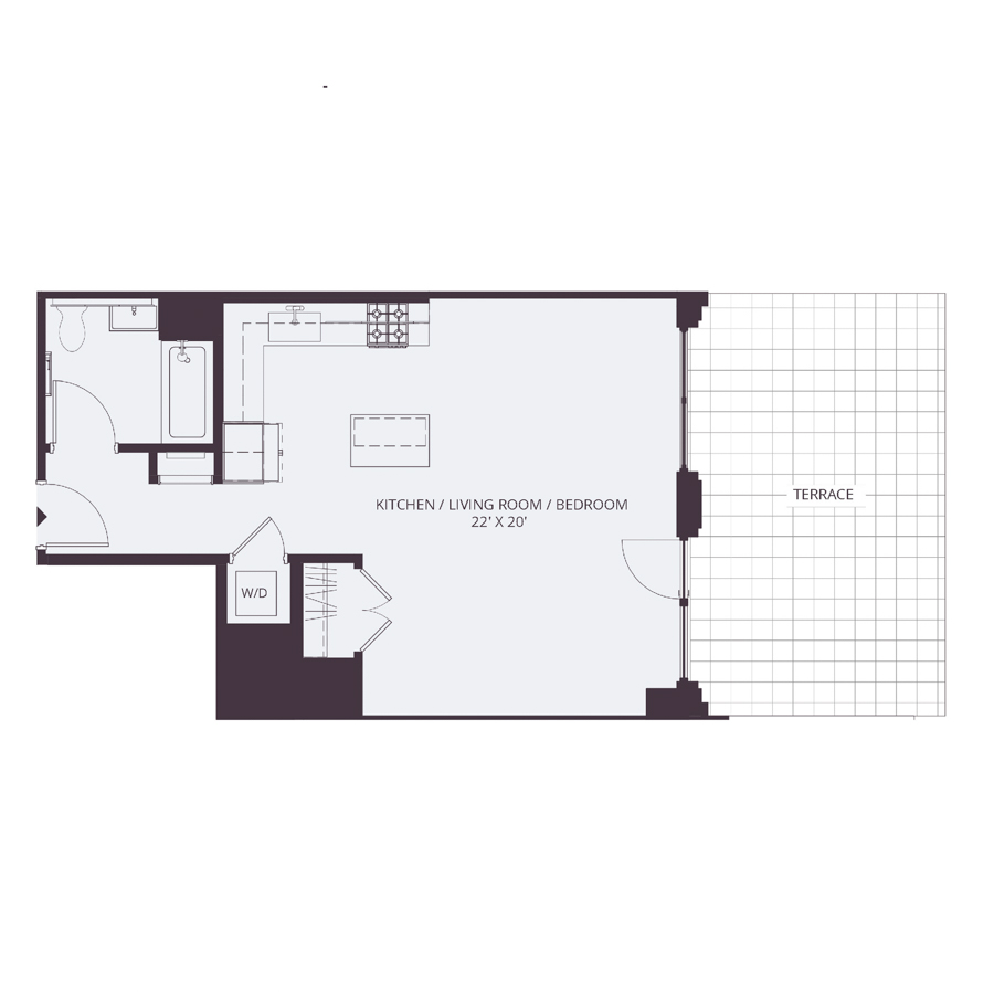 #0706 - Studio floorplan layout with 1 bathroom and 538 square feet
