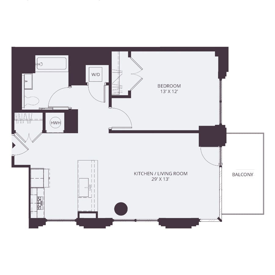 #1731 - 1 bedroom floorplan layout with 1 bathroom and 711 square feet