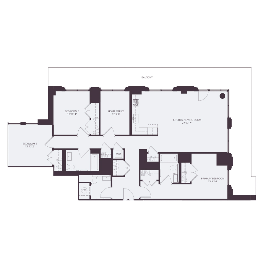 #1903 - 3 bedroom floorplan layout with 2.5 bathrooms and 1575 square feet
