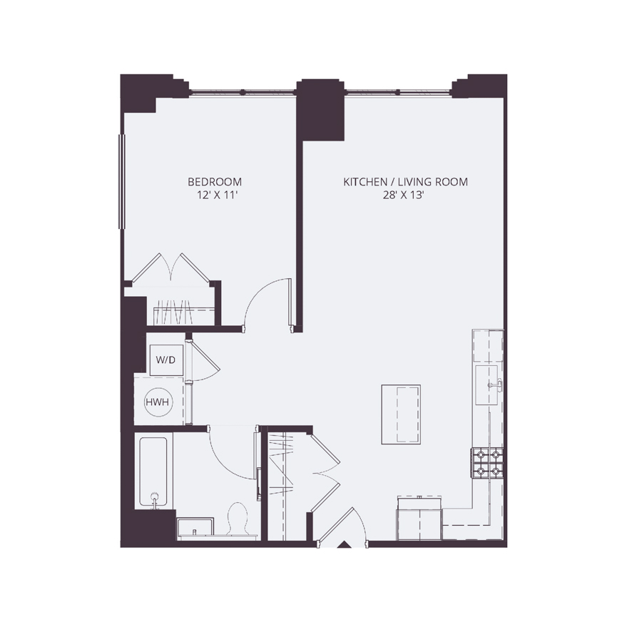 #0653 - 1 bedroom floorplan layout with 1 bathroom and 699 square feet