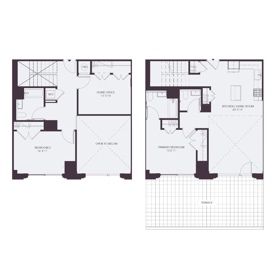 #0725 - 2 bedroom floorplan layout with 2.5 bathrooms and 1389 square feet