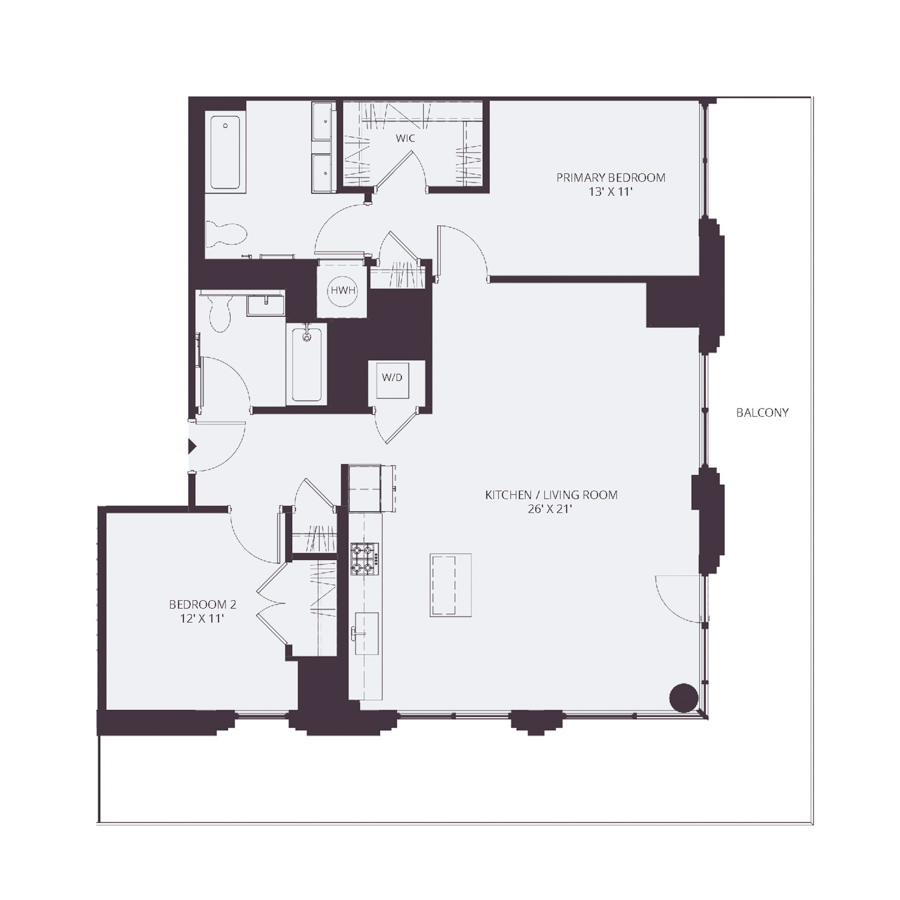 #2008 - 2 bedroom floorplan layout with 2 bathrooms and 1152 square feet