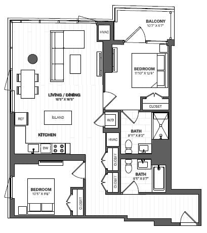 2 Bed/2 Bath-b48 floor plan