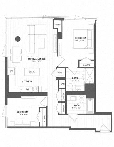 2 Bed/2 Bath-b51 floor plan
