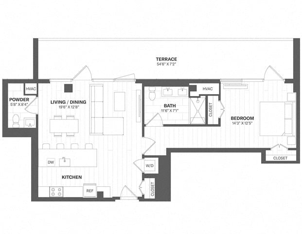 1 Bed/1.5 Bath-PH01 floor plan