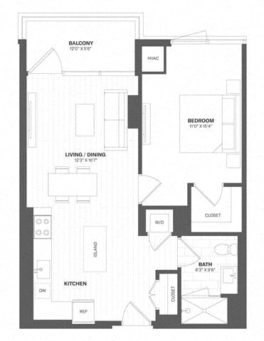 1 Bed/1 Bath-a62 floor plan