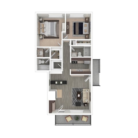 Two Bedroom Two Bath - Renovated floor plan
