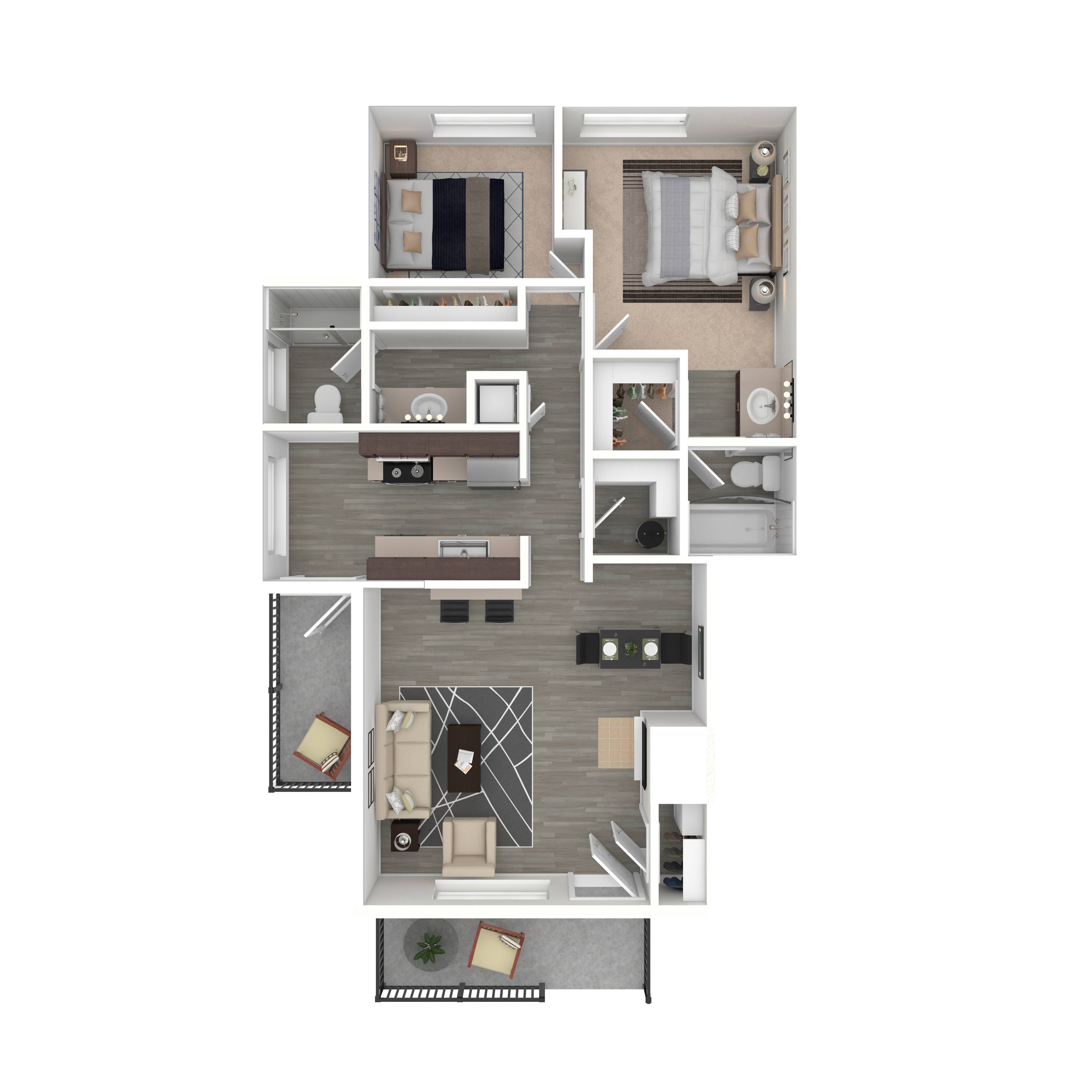 Two Bedroom Two Bath B - Renovated floor plan