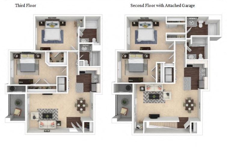 Rendering of the Graycliff floor plan with 2 bedroom[s] and 2 bathroom[s] at Windsor Meridian