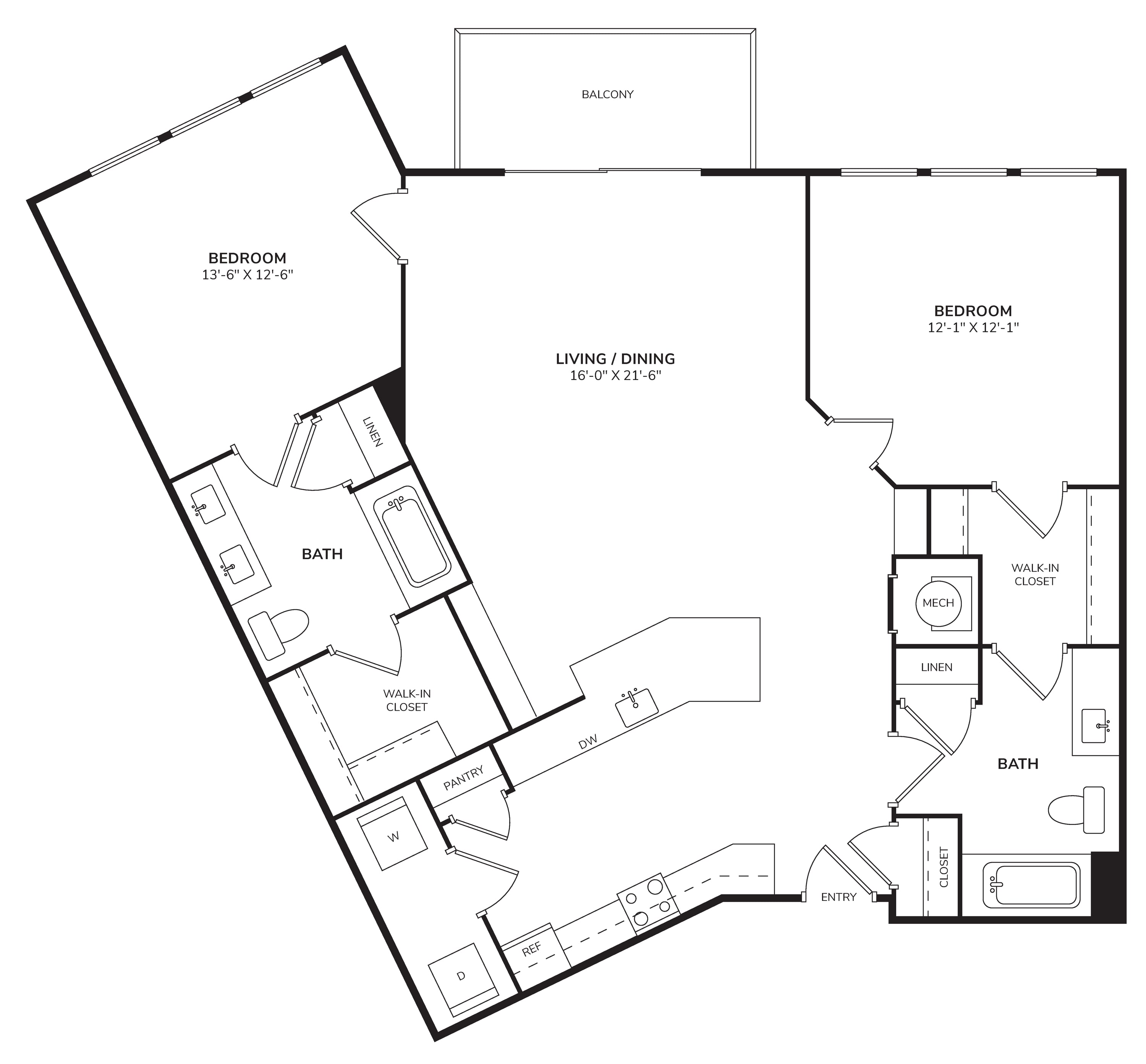 Rendering of the B3 - The Choir floor plan with 2 bedroom[s] and 2 bathroom[s] at Windsor Encore