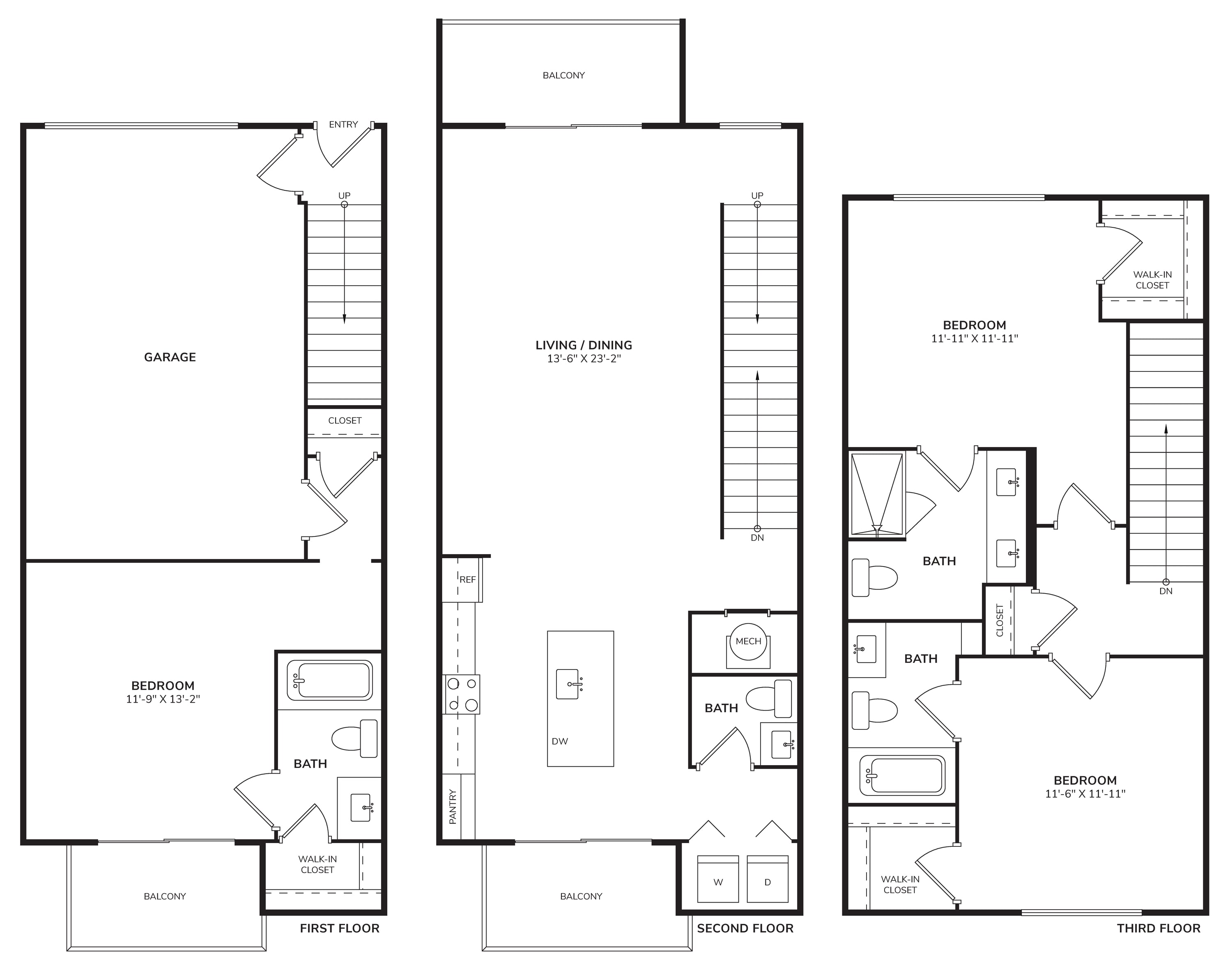 Rendering of the C1 Townhome - The Symphony floor plan with 3 bedroom[s] and 3 bathroom[s] at Windsor Encore