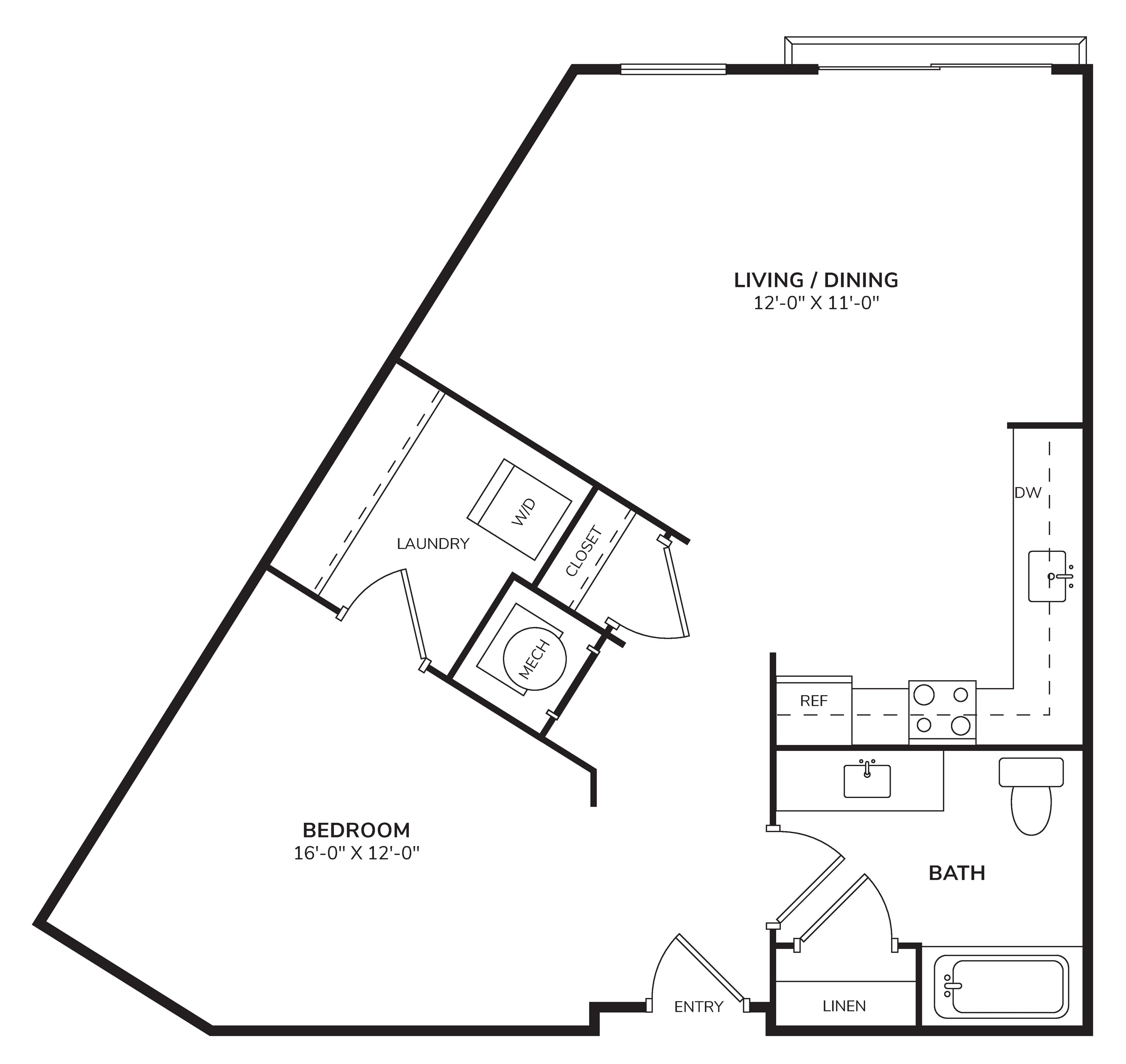 Rendering of the S2 - The Classical floor plan with a Studio bedroom and 1 bathroom[s] at Windsor Encore