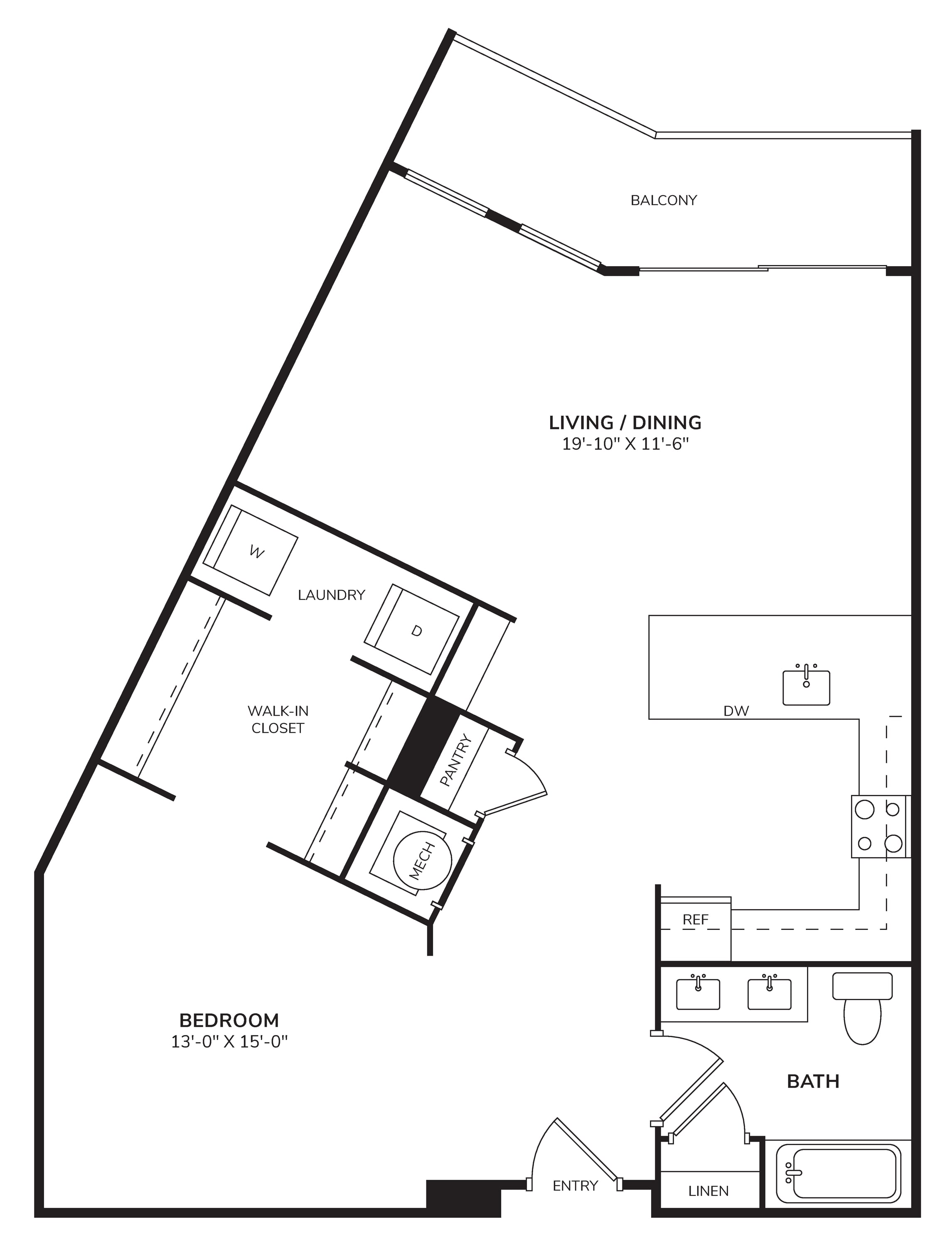 Rendering of the S3 - The Serenade floor plan with a Studio bedroom and 1 bathroom[s] at Windsor Encore