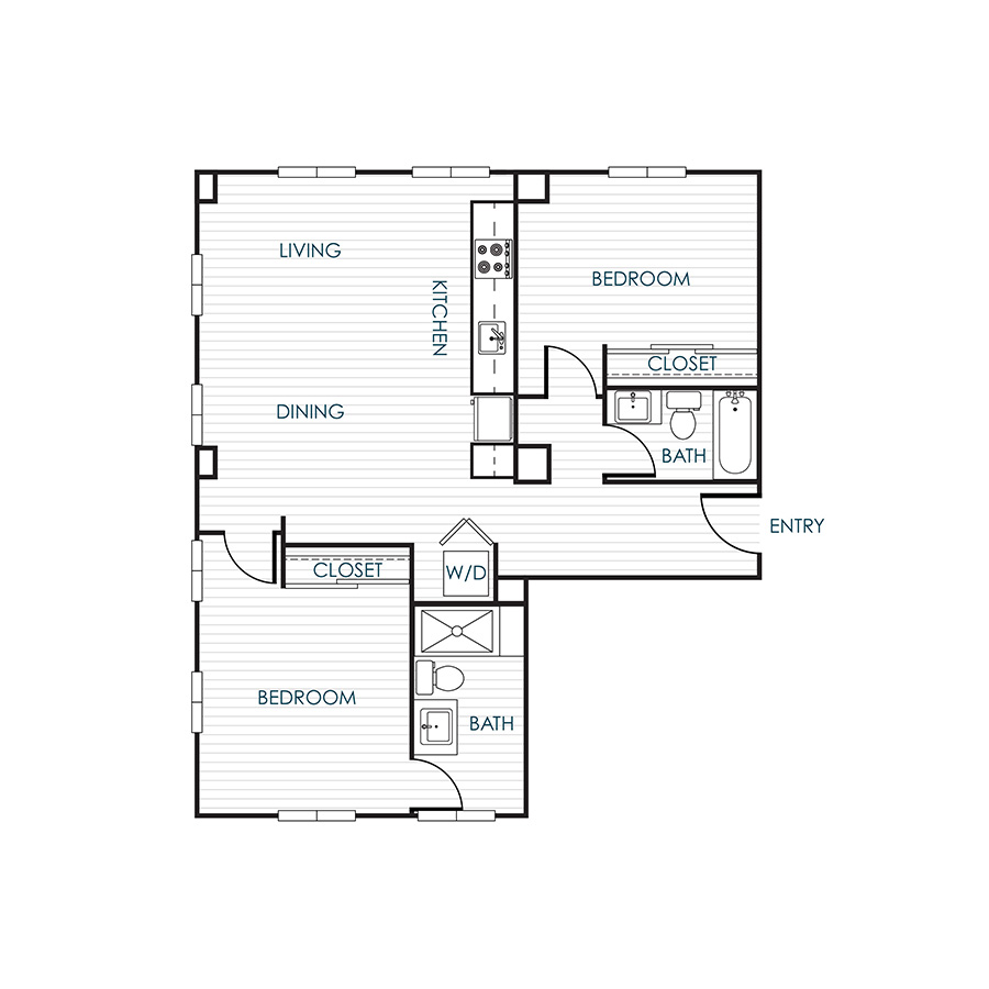 2 Bedroom 2 Bathroom 22F floor plan