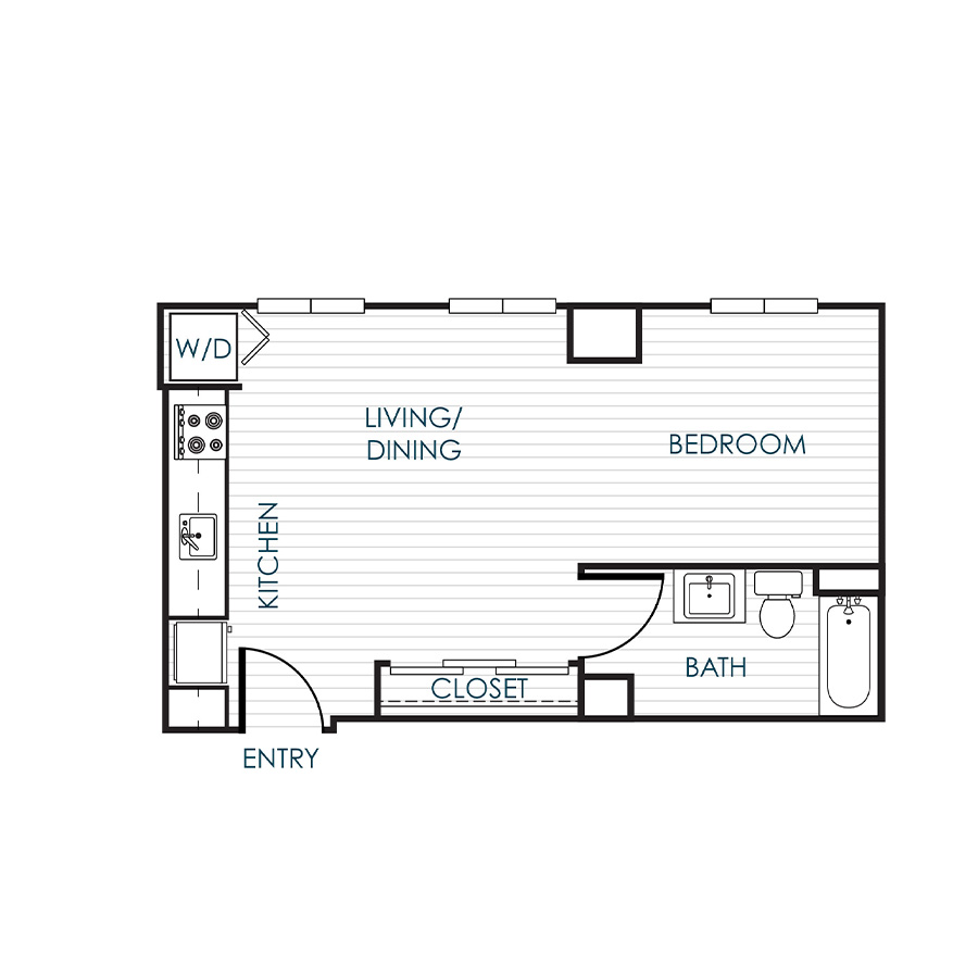 Studio Bedroom 1 Bathroom 01H floor plan