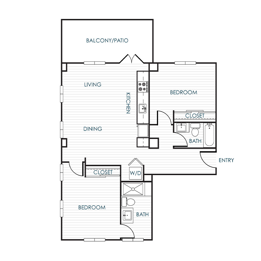 2 Bedroom 2 Bathroom 22E, 22G floor plan