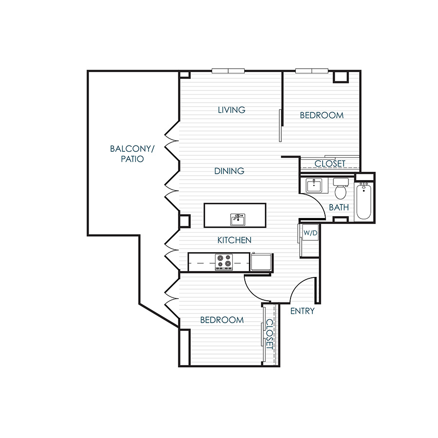 2 Bedroom 1 Bathroom 21A floor plan