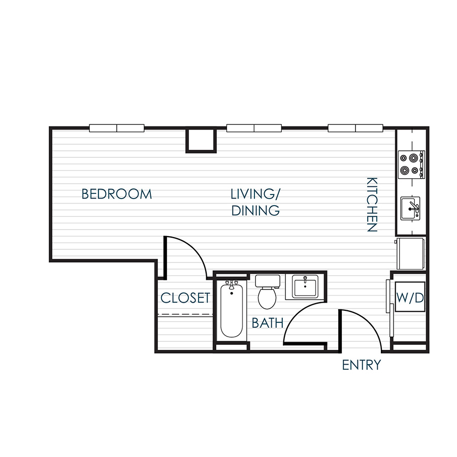 Studio Bedroom 1 Bathroom 01B, 01C, 01D, 01E floor plan