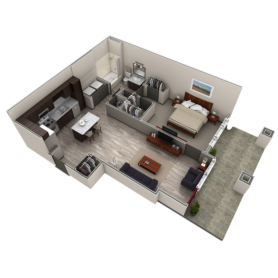 1 BR Designer Courtyard Garage floor plan