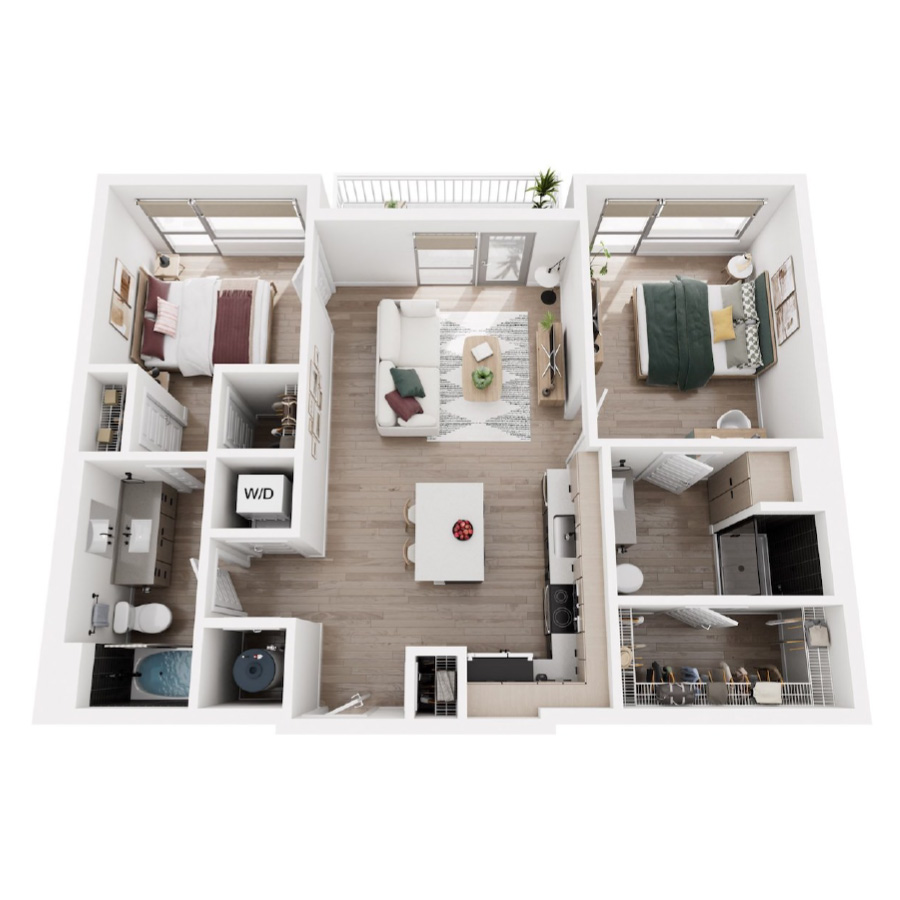 #114 - 2 bedroom floorplan layout with 2 bathrooms and 972 square feet