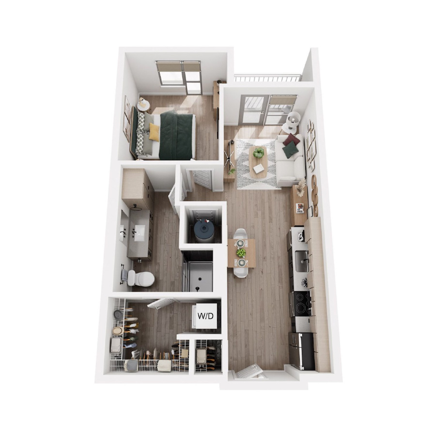 #131 - 1 bedroom floorplan layout with 1 bathroom and 619 square feet