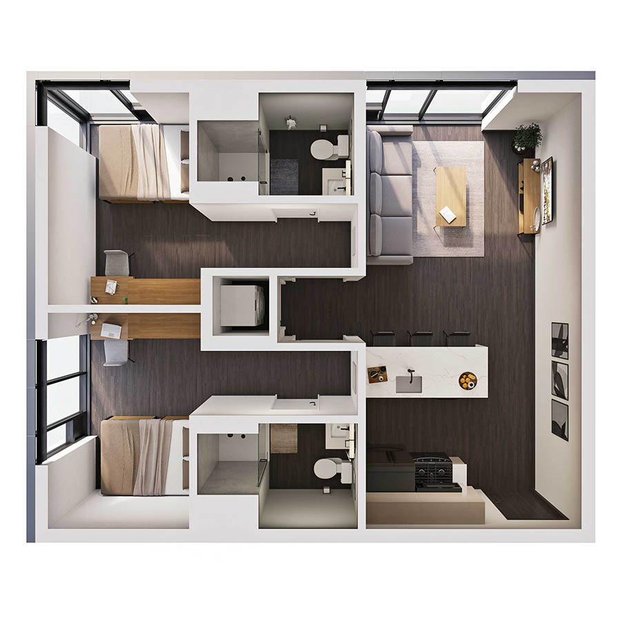 2BR-B floor plan