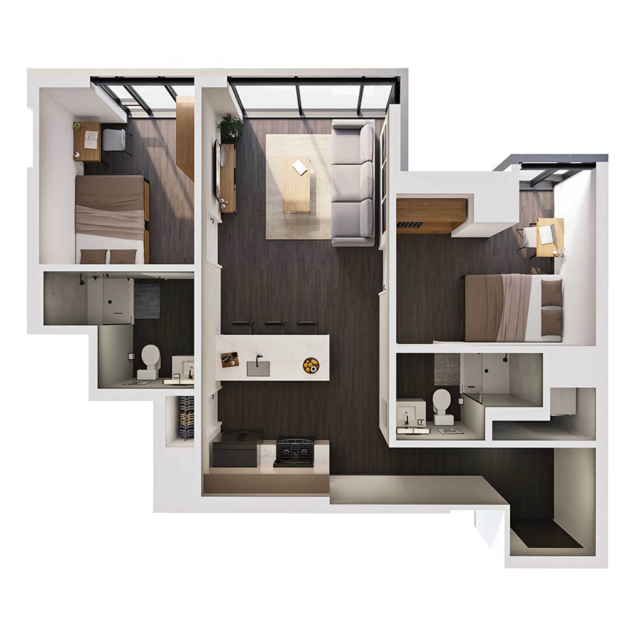 2BR-A floor plan