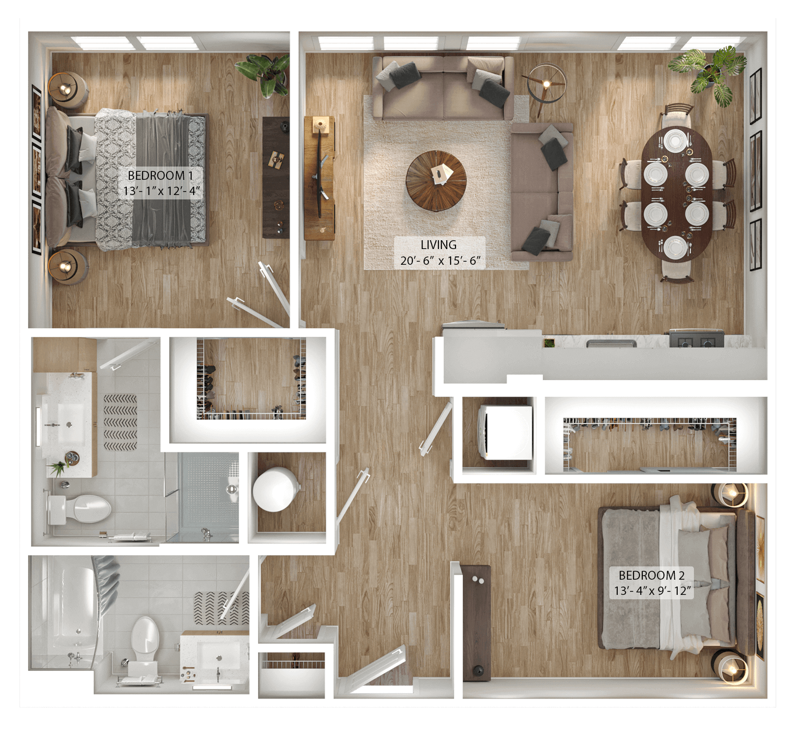 1 Bed/2 Bath Den-A3D floor plan