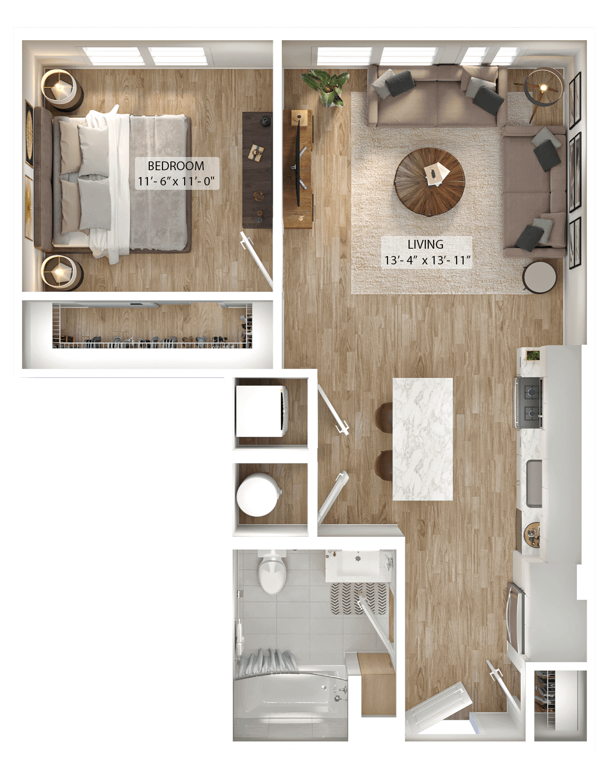 Rendering of the 1 Bed/1 Bath-A5 floor plan with 1 bedroom[s] and 1 bathroom[s] at Julius