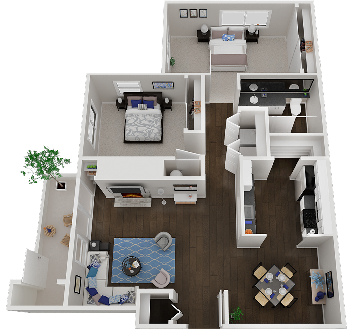 Two Bedroom, One Bath floor plan
