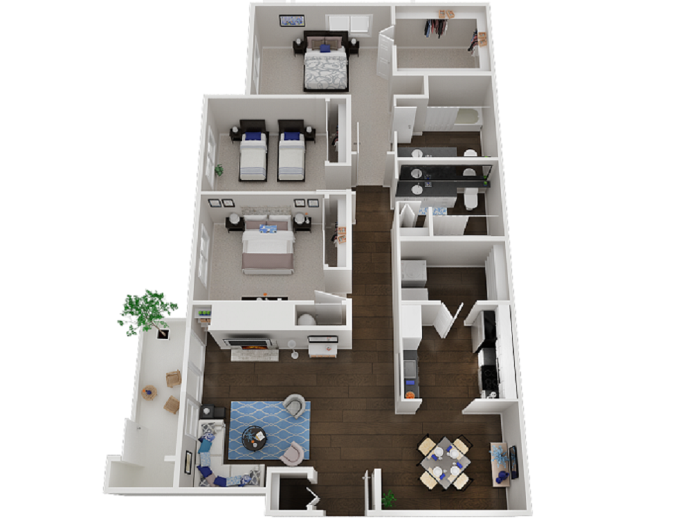 Three Bedroom, Two Bath floor plan